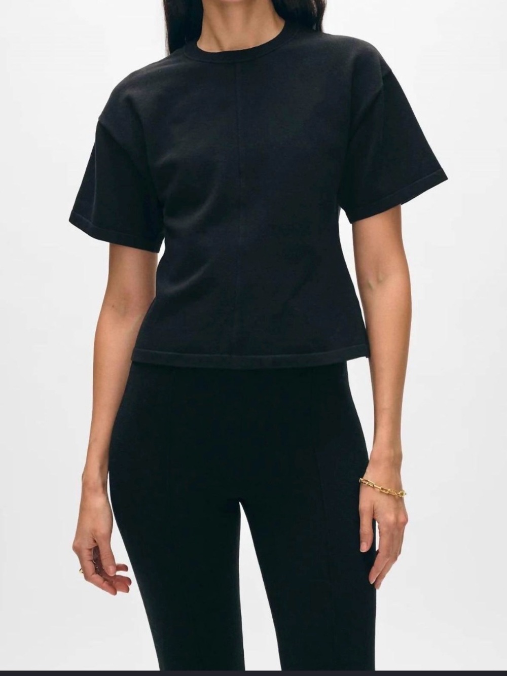 White + Warren Black Short-Sleeve Crew Tee with Center Seam